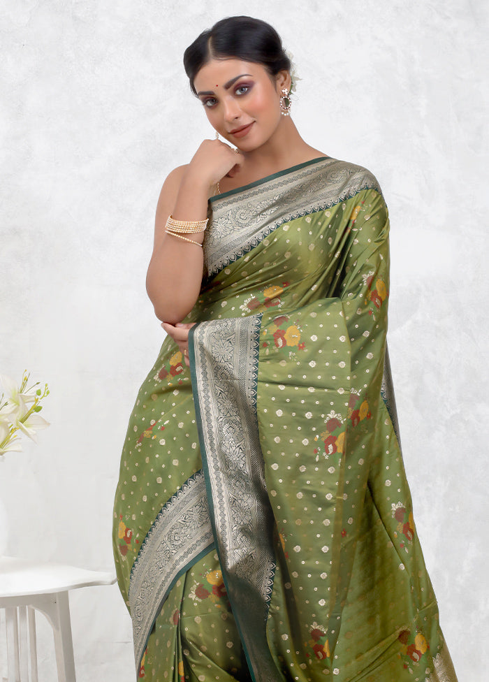 Green Dupion Silk Saree With Blouse Piece