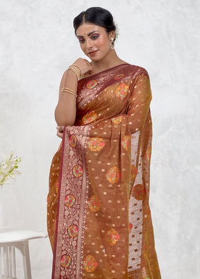 Brown Dupion Silk Saree With Blouse Piece