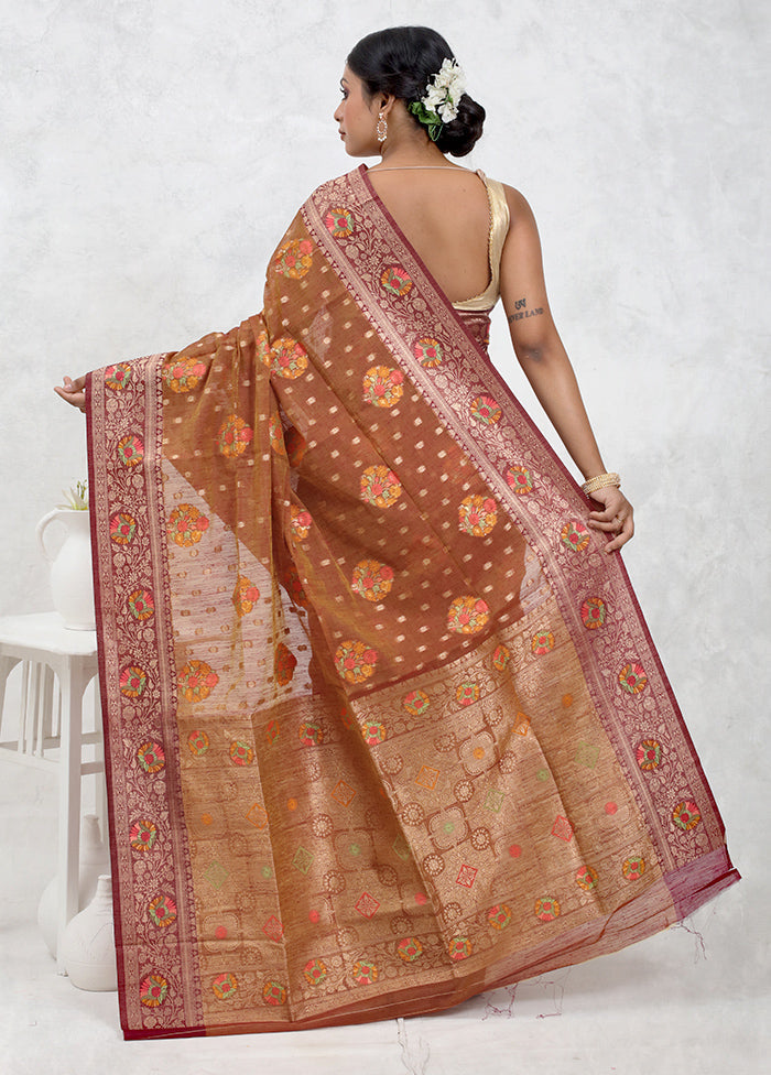 Brown Dupion Silk Saree With Blouse Piece