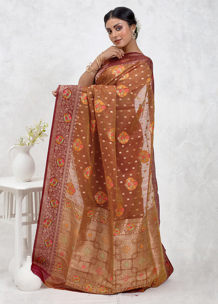 Brown Dupion Silk Saree With Blouse Piece