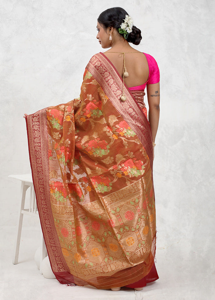 Orange Dupion Silk Saree With Blouse Piece
