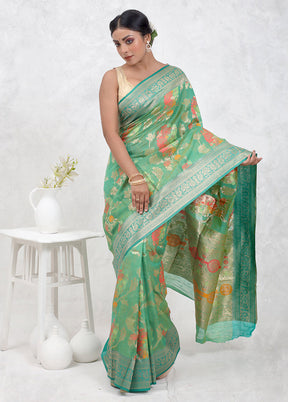 Green Dupion Silk Saree With Blouse Piece