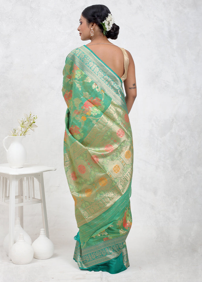Green Dupion Silk Saree With Blouse Piece