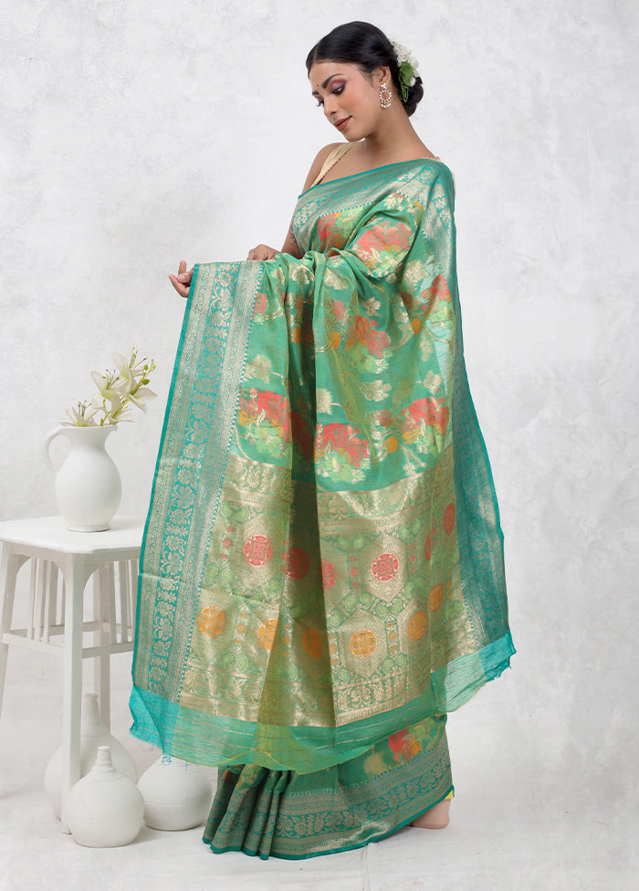 Green Dupion Silk Saree With Blouse Piece