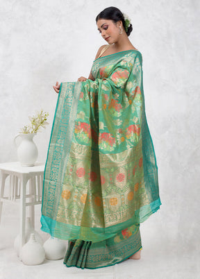 Green Dupion Silk Saree With Blouse Piece