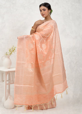Peach Kora Silk Saree With Blouse Piece