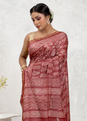 Pink Chanderi Cotton Saree With Blouse Piece