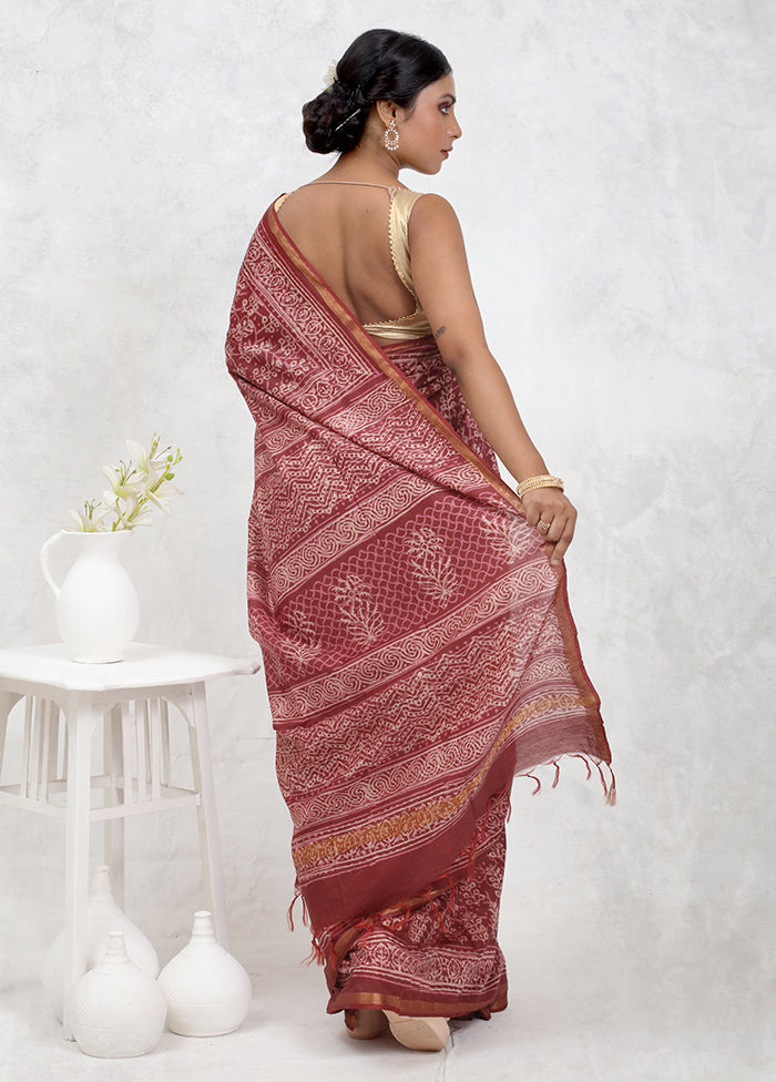 Pink Chanderi Cotton Saree With Blouse Piece