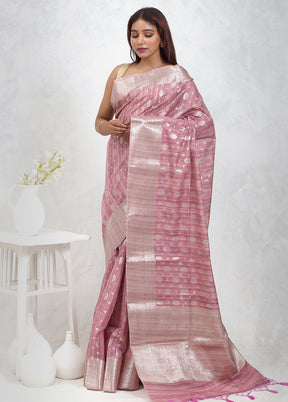 Pink Kora Silk Saree With Blouse Piece