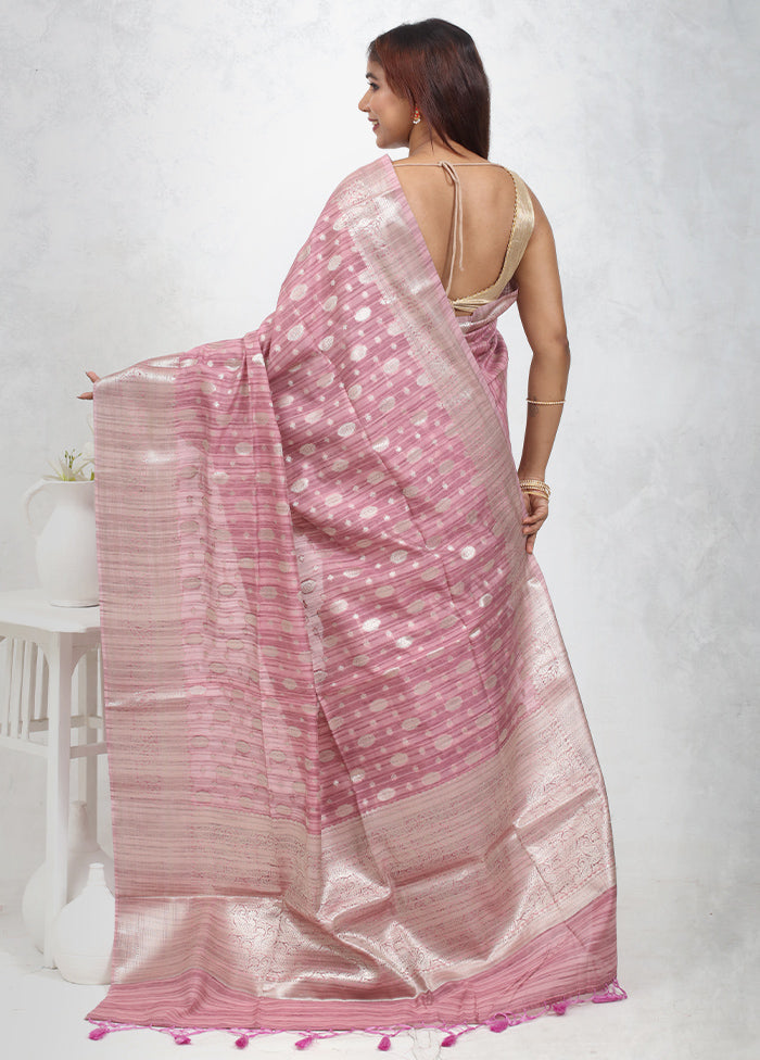 Pink Kora Silk Saree With Blouse Piece
