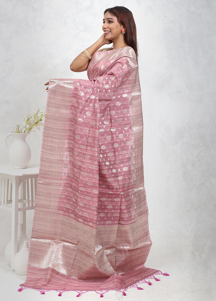 Pink Kora Silk Saree With Blouse Piece