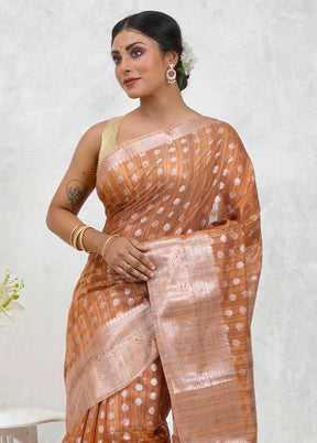 Brown Kora Silk Saree With Blouse Piece