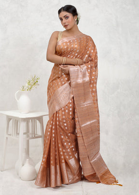 Brown Kora Silk Saree With Blouse Piece