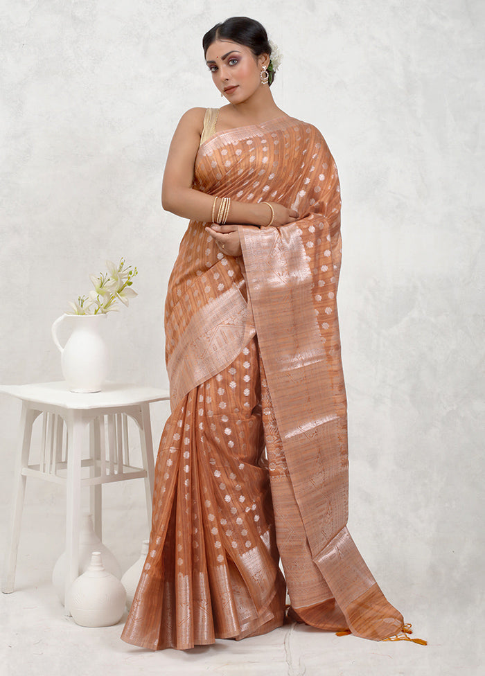 Brown Kora Silk Saree With Blouse Piece