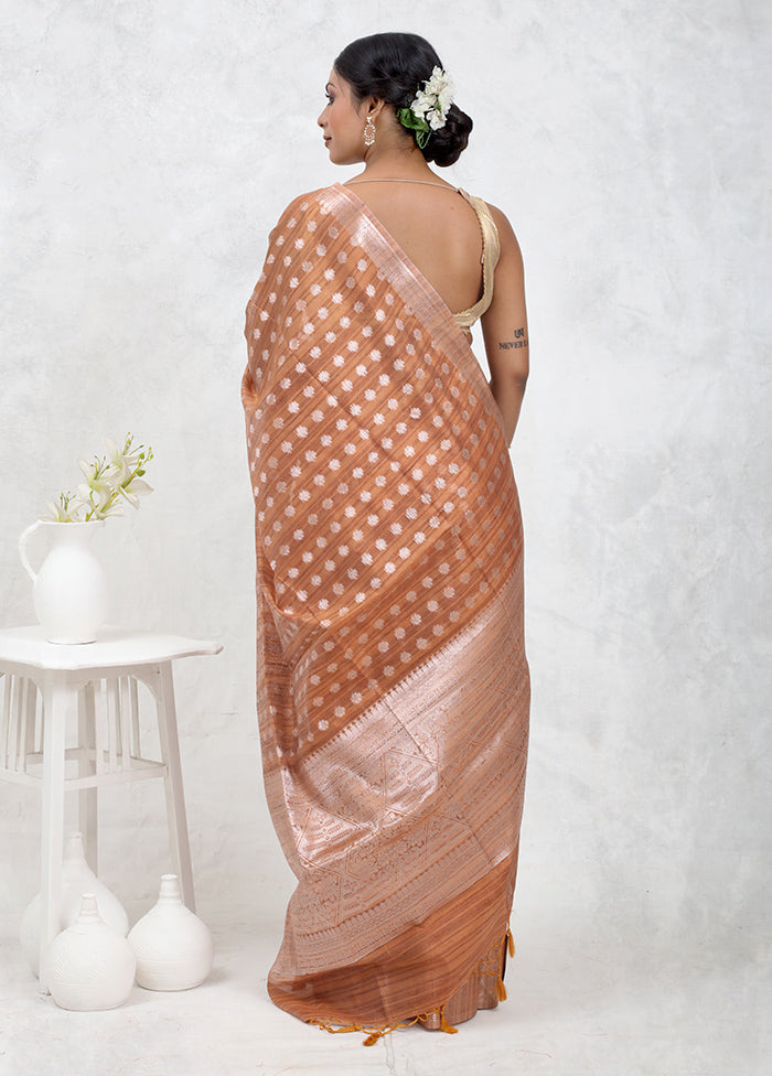 Brown Kora Silk Saree With Blouse Piece