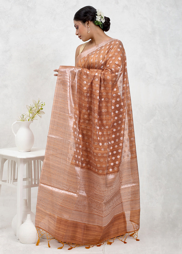Brown Kora Silk Saree With Blouse Piece