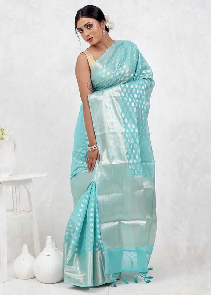 Green Kora Silk Saree With Blouse Piece