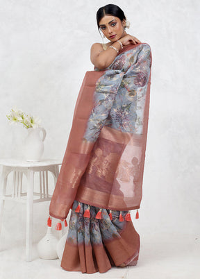 Blue Organza Saree With Blouse Piece