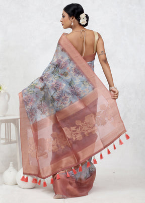 Blue Organza Saree With Blouse Piece