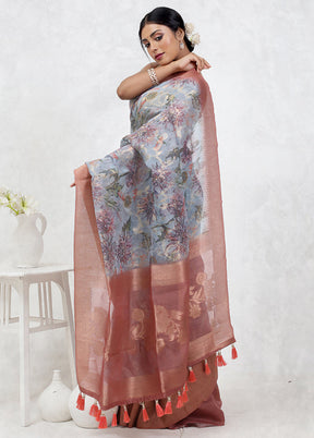 Blue Organza Saree With Blouse Piece