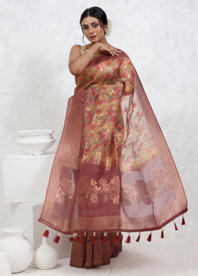 Cream Organza Saree With Blouse Piece
