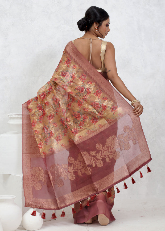 Cream Organza Saree With Blouse Piece