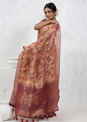 Cream Organza Saree With Blouse Piece
