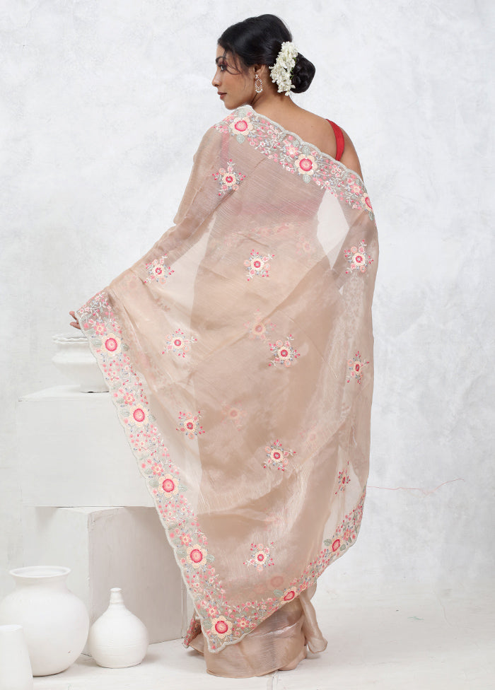 Cream Organza Saree With Blouse Piece