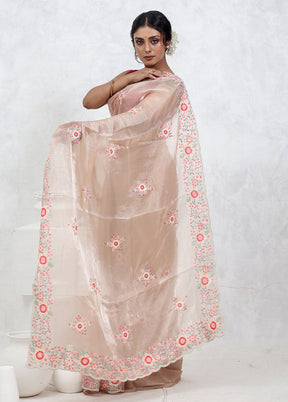 Cream Organza Saree With Blouse Piece