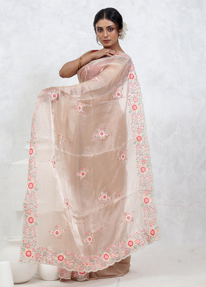 Cream Organza Saree With Blouse Piece