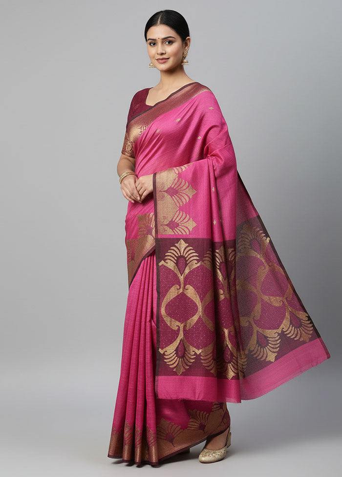 Purple Handloom Matka Pure Silk Saree With Blouse Piece