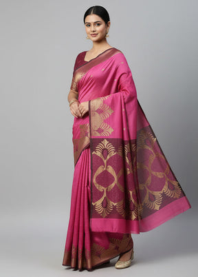Purple Handloom Matka Pure Silk Saree With Blouse Piece