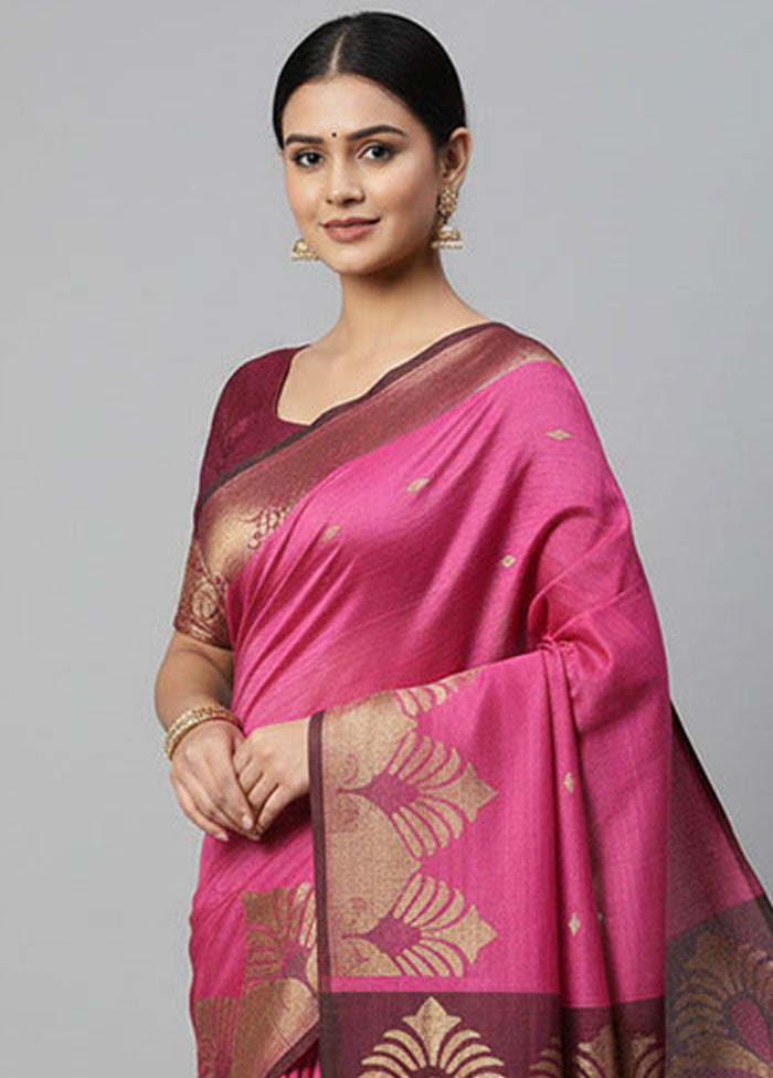 Purple Handloom Matka Pure Silk Saree With Blouse Piece