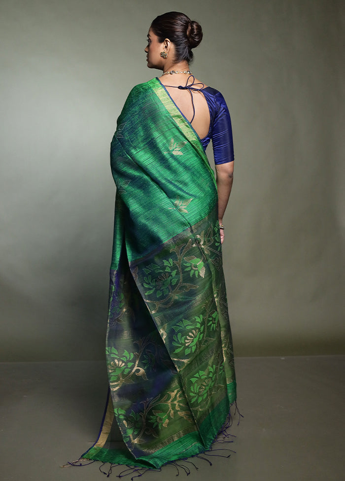 Green Handloom Matka Pure Silk Saree With Blouse Piece