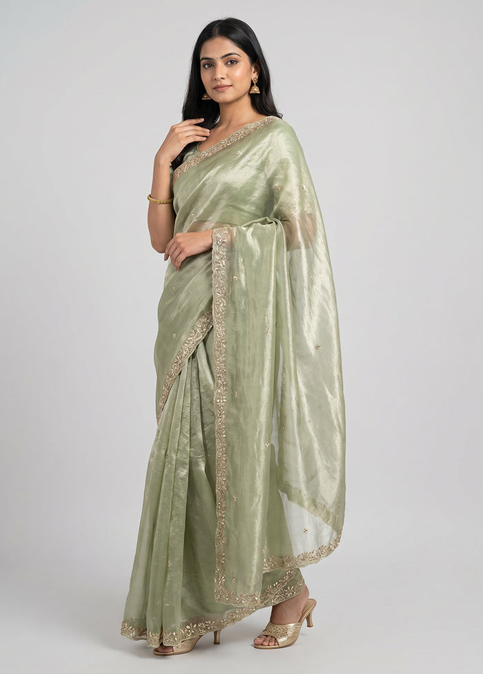 Green Handloom Tissue Pure Silk Saree With Blouse Piece
