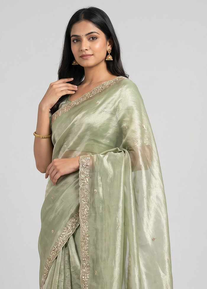 Green Handloom Tissue Pure Silk Saree With Blouse Piece