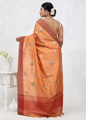 Orange Dupion Silk Saree With Blouse Piece