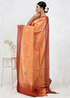 Orange Dupion Silk Saree With Blouse Piece