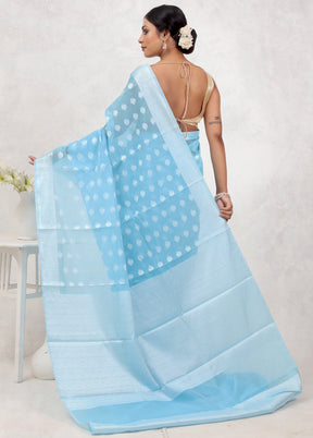 Blue Kora Silk Saree With Blouse Piece