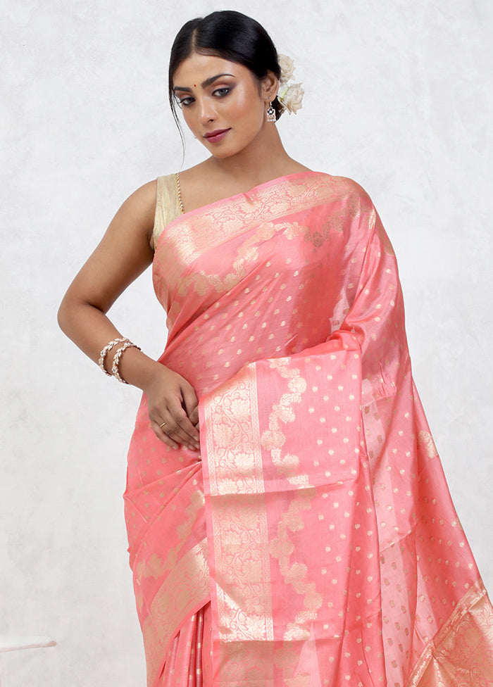 Pink Tussar Silk Saree With Blouse Piece