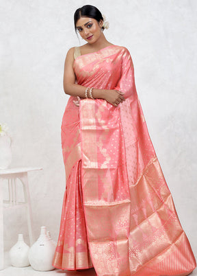 Pink Tussar Silk Saree With Blouse Piece