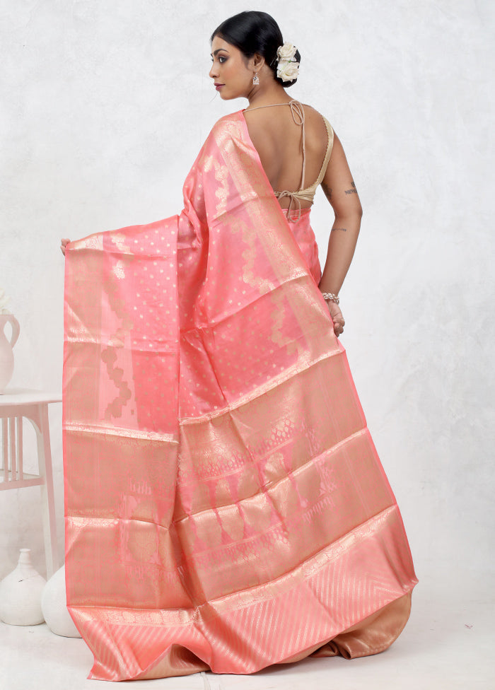 Pink Tussar Silk Saree With Blouse Piece