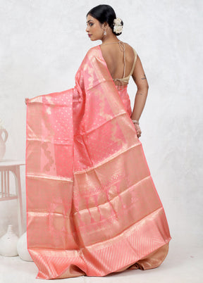 Pink Tussar Silk Saree With Blouse Piece