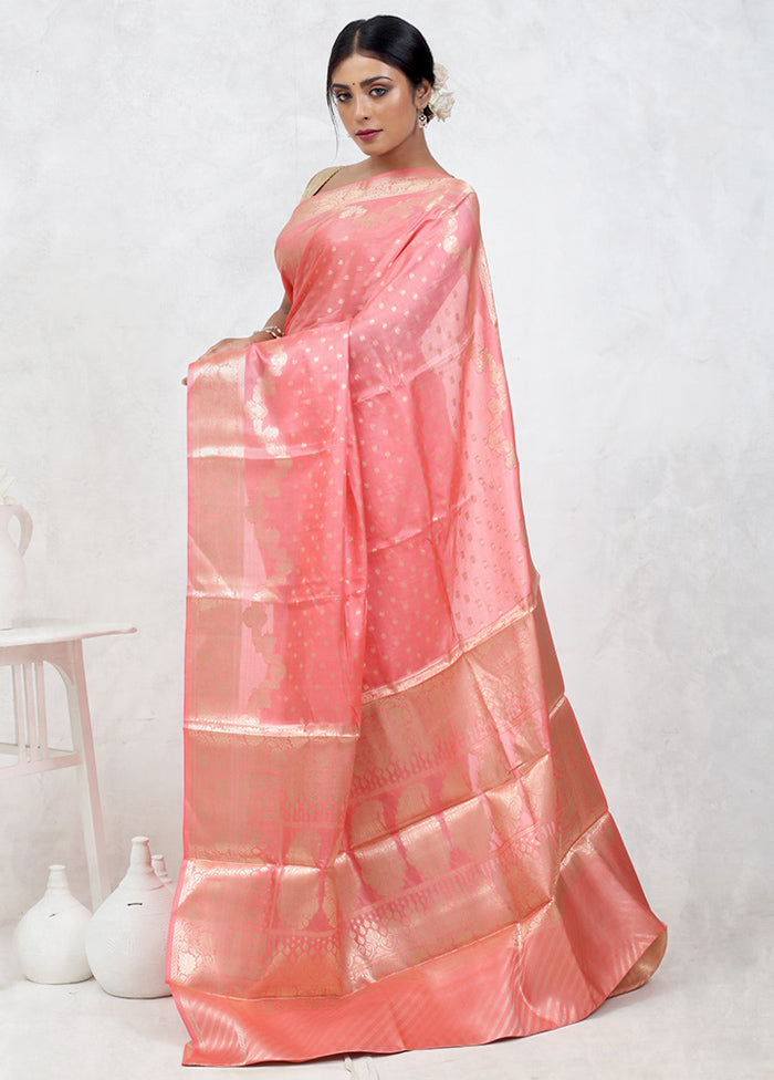 Pink Tussar Silk Saree With Blouse Piece