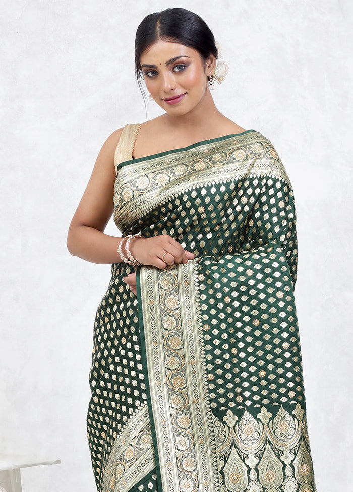 Green Banarasi Silk Saree With Blouse Piece