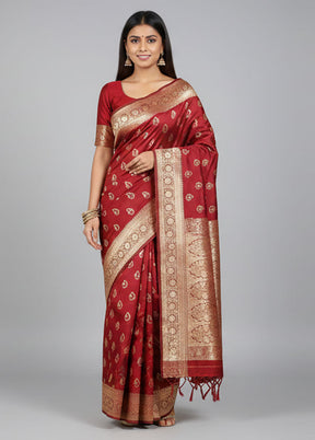 Maroon Banarasi Silk Saree With Blouse Piece