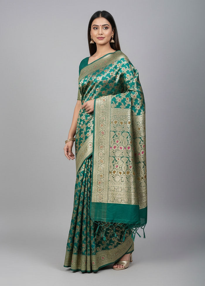 Green Banarasi Silk Saree With Blouse Piece