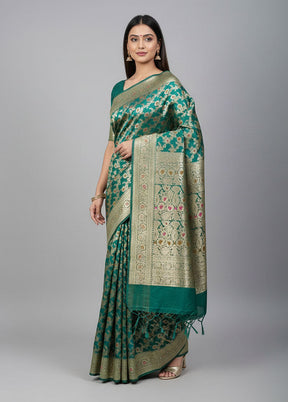Green Banarasi Silk Saree With Blouse Piece