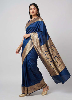 Blue Banarasi Silk Saree With Blouse Piece