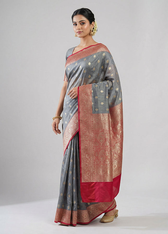 Blue Tussar Silk Saree With Blouse Piece